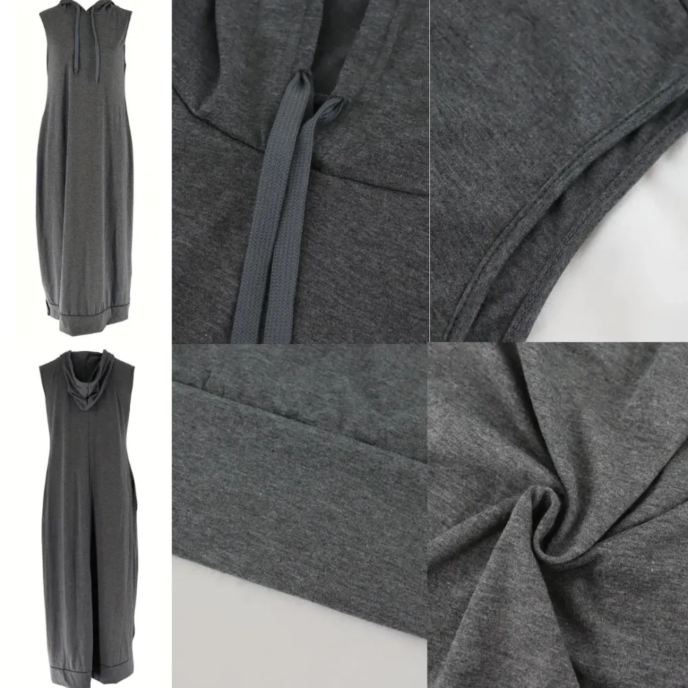 Women's Plain Drawstring Hooded Tank Dress, Casual Pocket Sleeveless Maxi Dress for Summer, Fashion Women's Clothing for Daily Wear