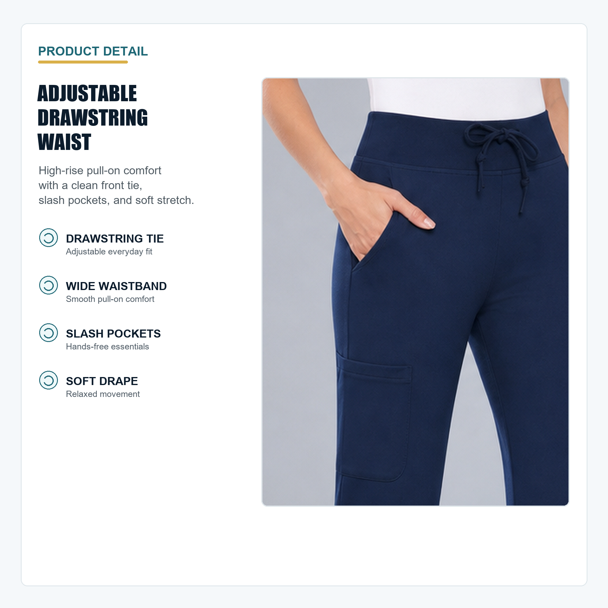 Drawstring waist and pocket detail
