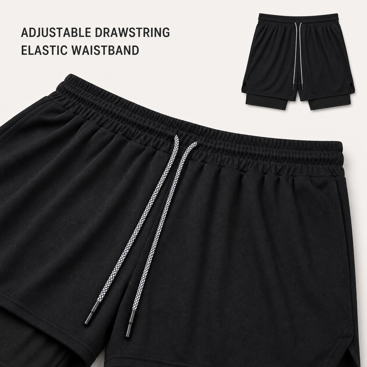 Elastic waistband and braided drawcord detail