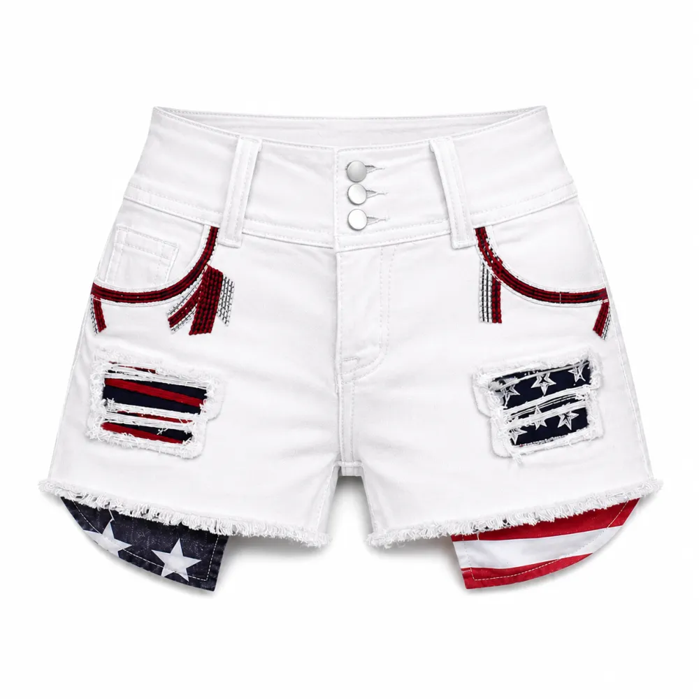 American Flag Denim Shorts for Women Sexy High Waist Ripped Distressed Jean Shorts