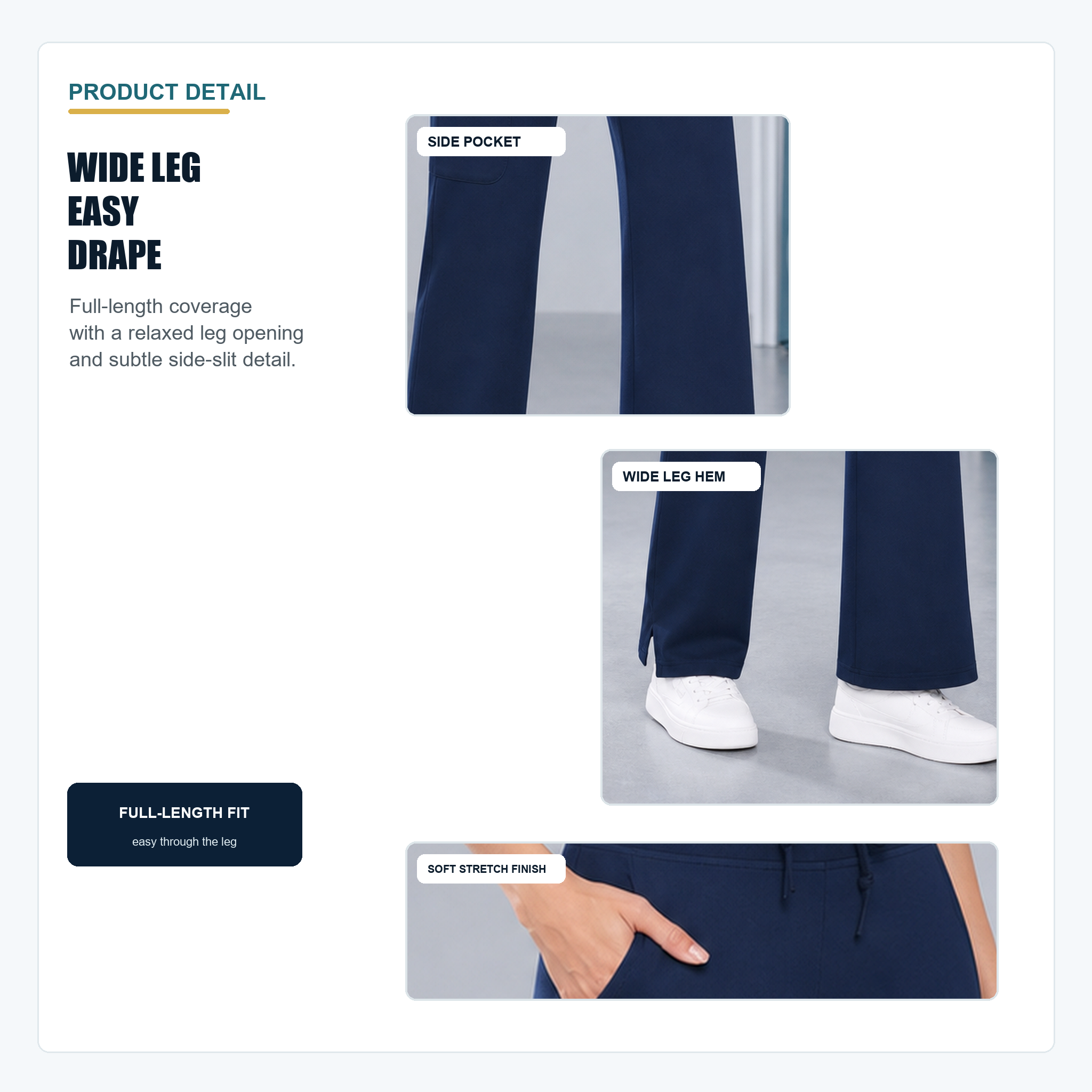 Wide leg hem and side slit detail