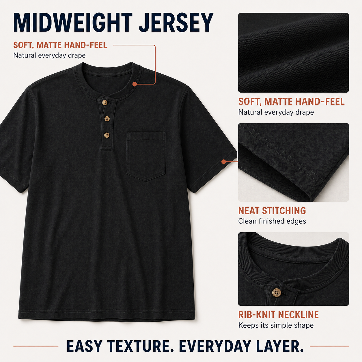 Midweight jersey knit texture detail