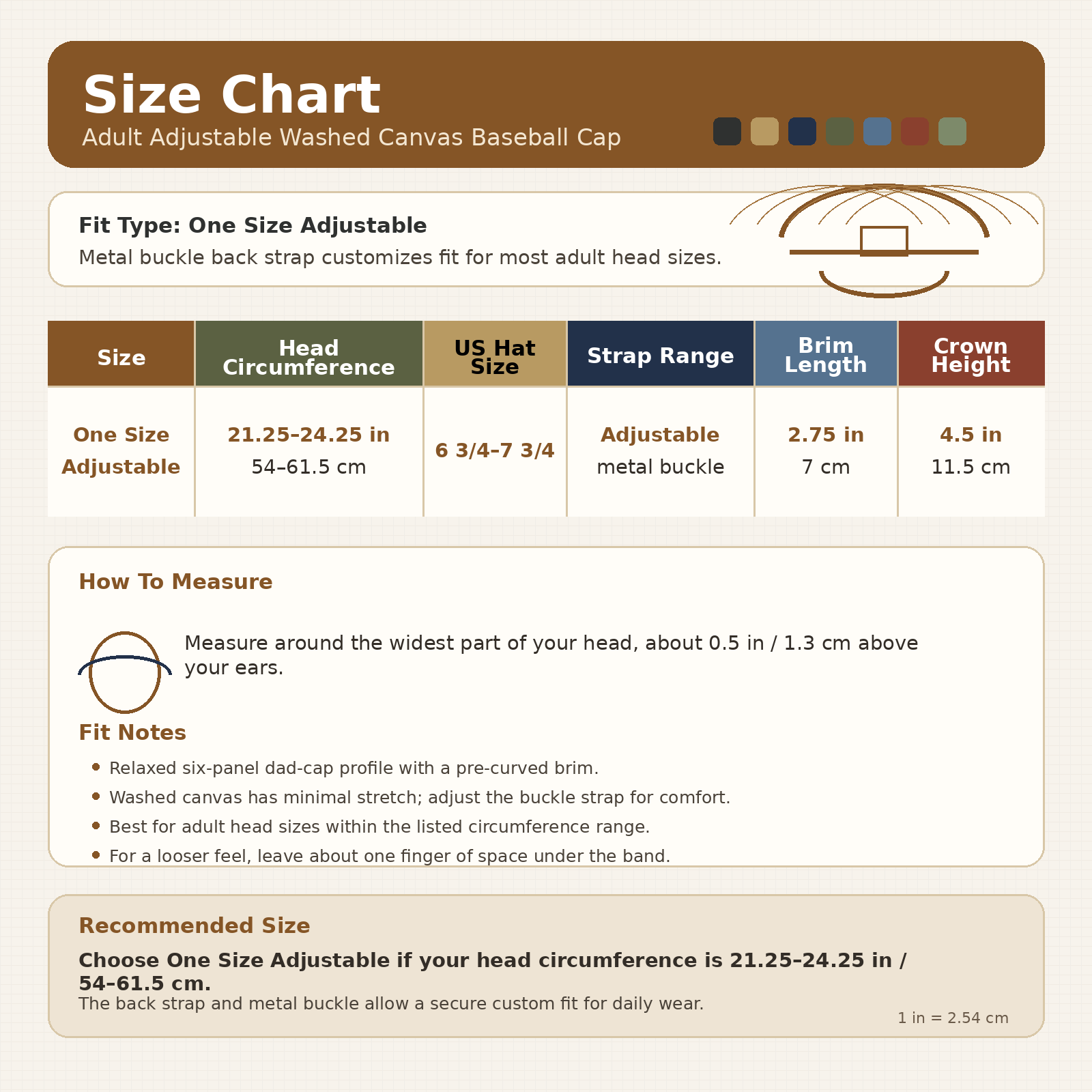 Adult adjustable baseball cap size chart