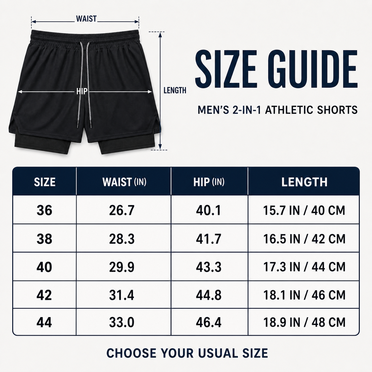 Numeric size guide for sizes 36 38 40 42 and 44