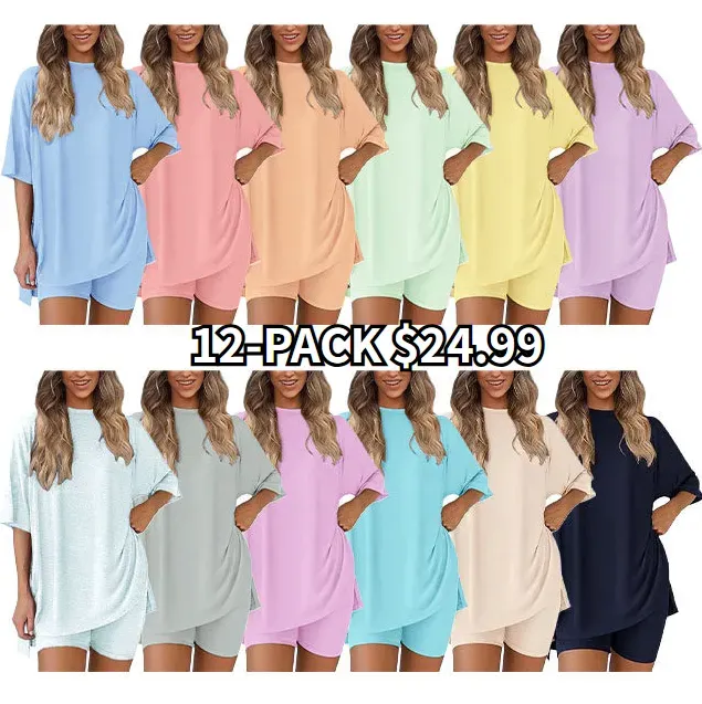 Women's Two Piece Lounge Set Summer Casual Oversized Shirts Biker Shorts