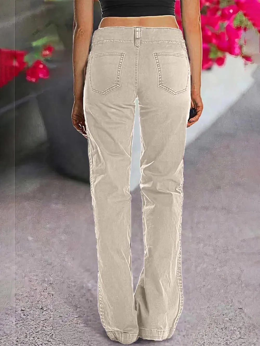 Double Button Mid Waist Straight Leg Pants