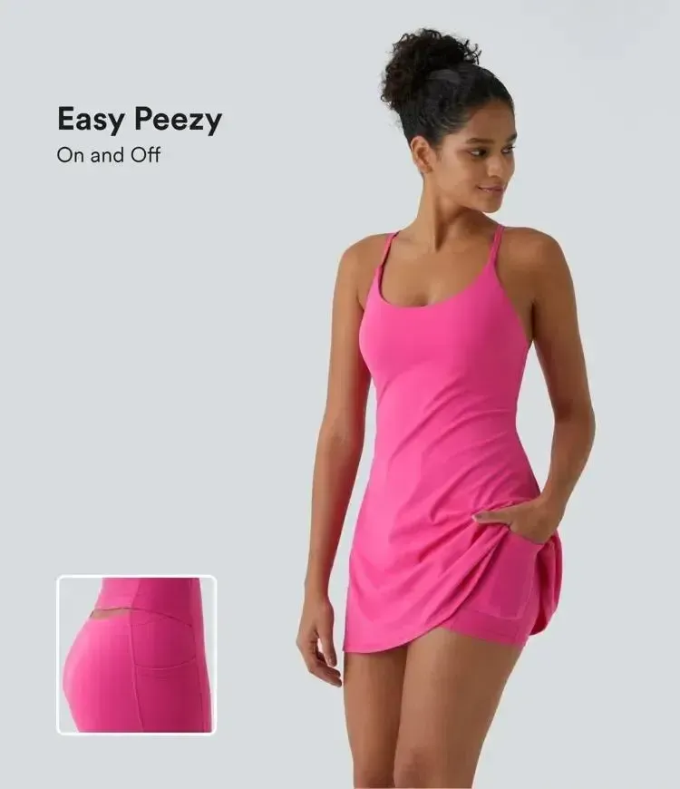 Backless Sleeveless Dresses With Pockets