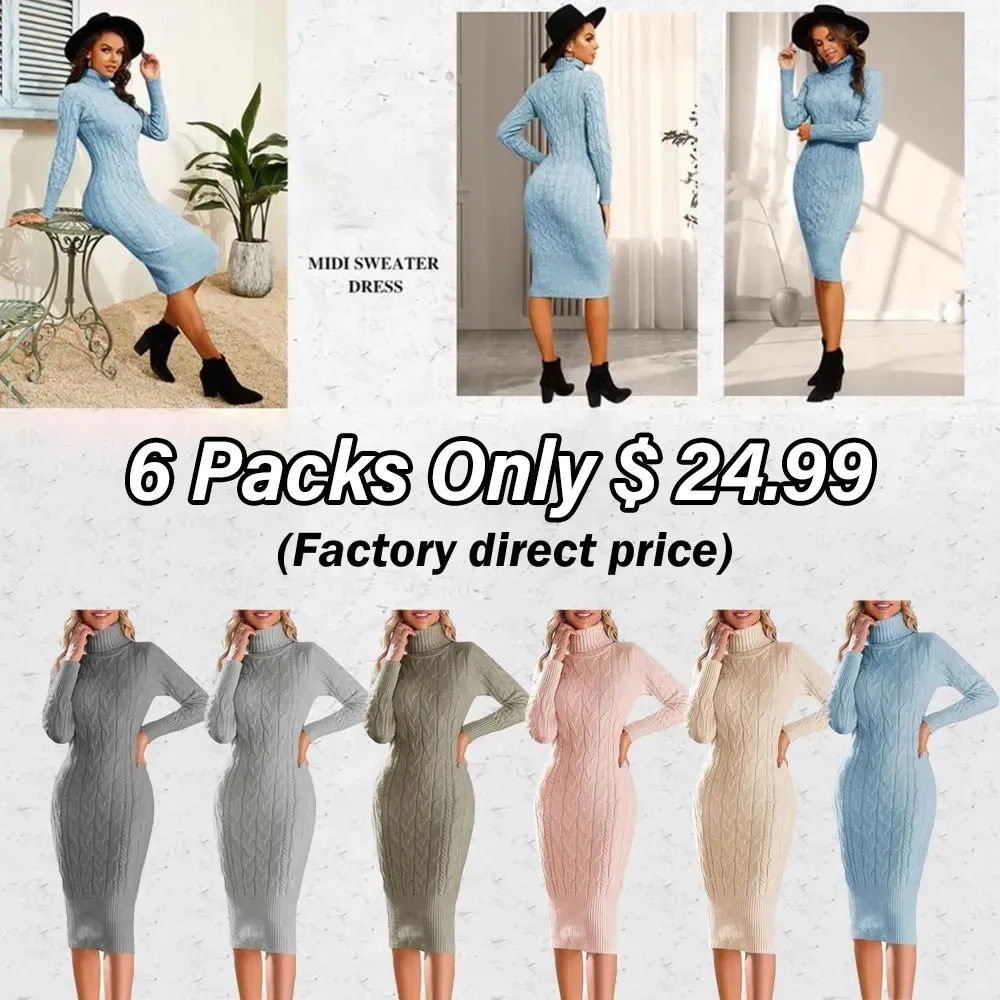 Women’s Long Sleeve Turtleneck Sweater Dress – Effortless Chic, Cozy Confidence | Winter Event