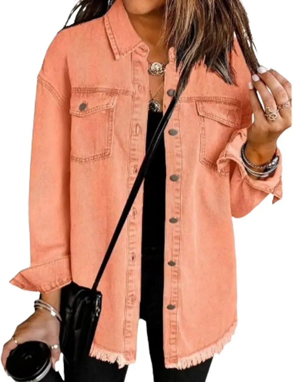 Women's Casual Denim Button Down Distressed Jacket