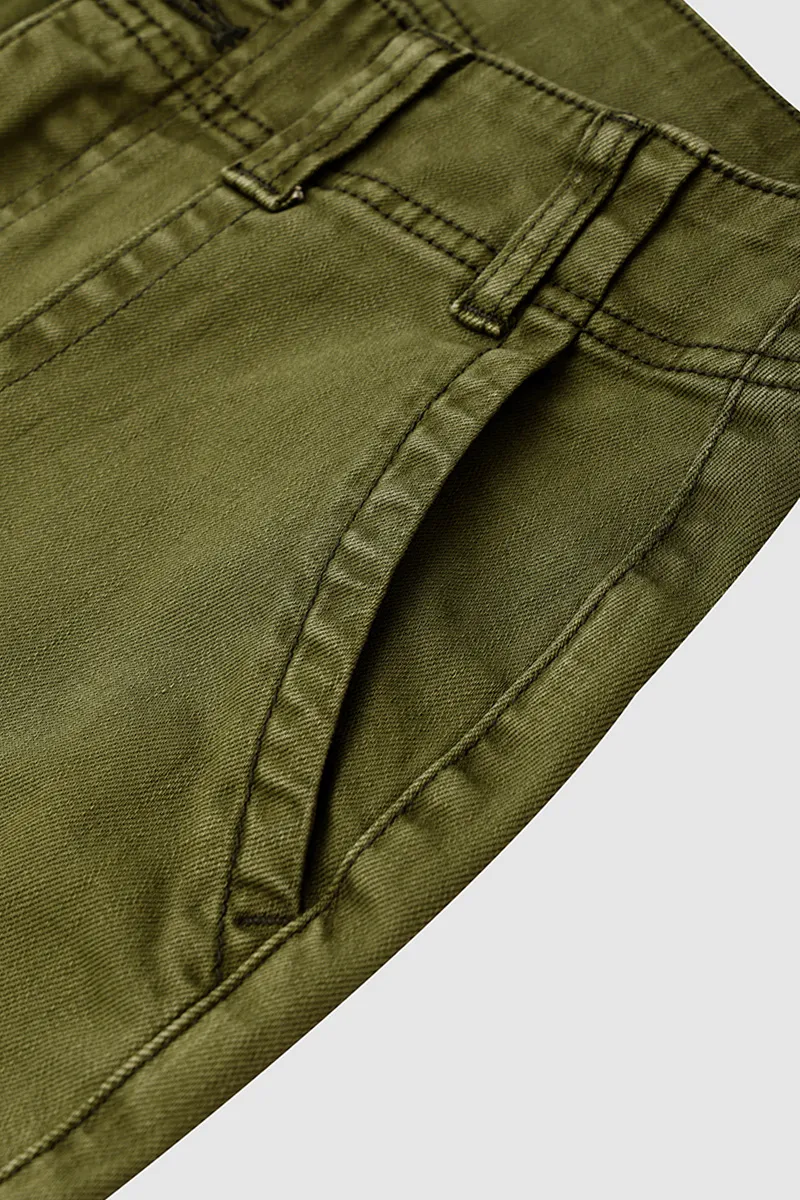Double Button Mid Waist Straight Leg Pants