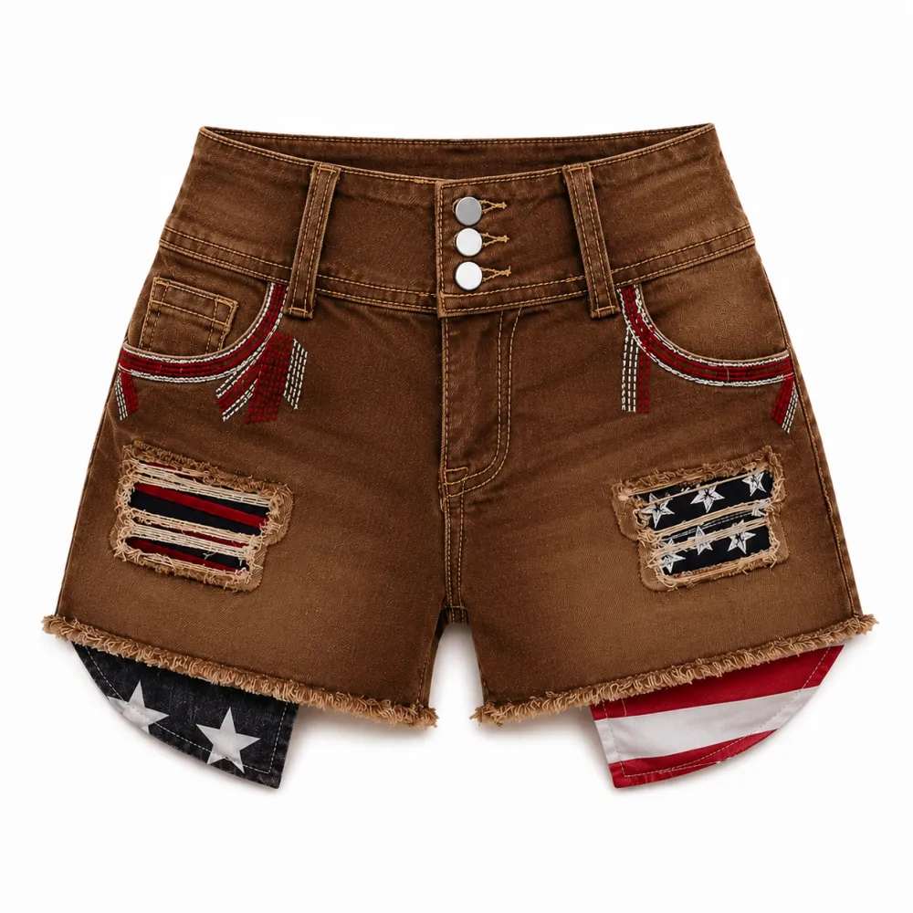American Flag Denim Shorts for Women Sexy High Waist Ripped Distressed Jean Shorts