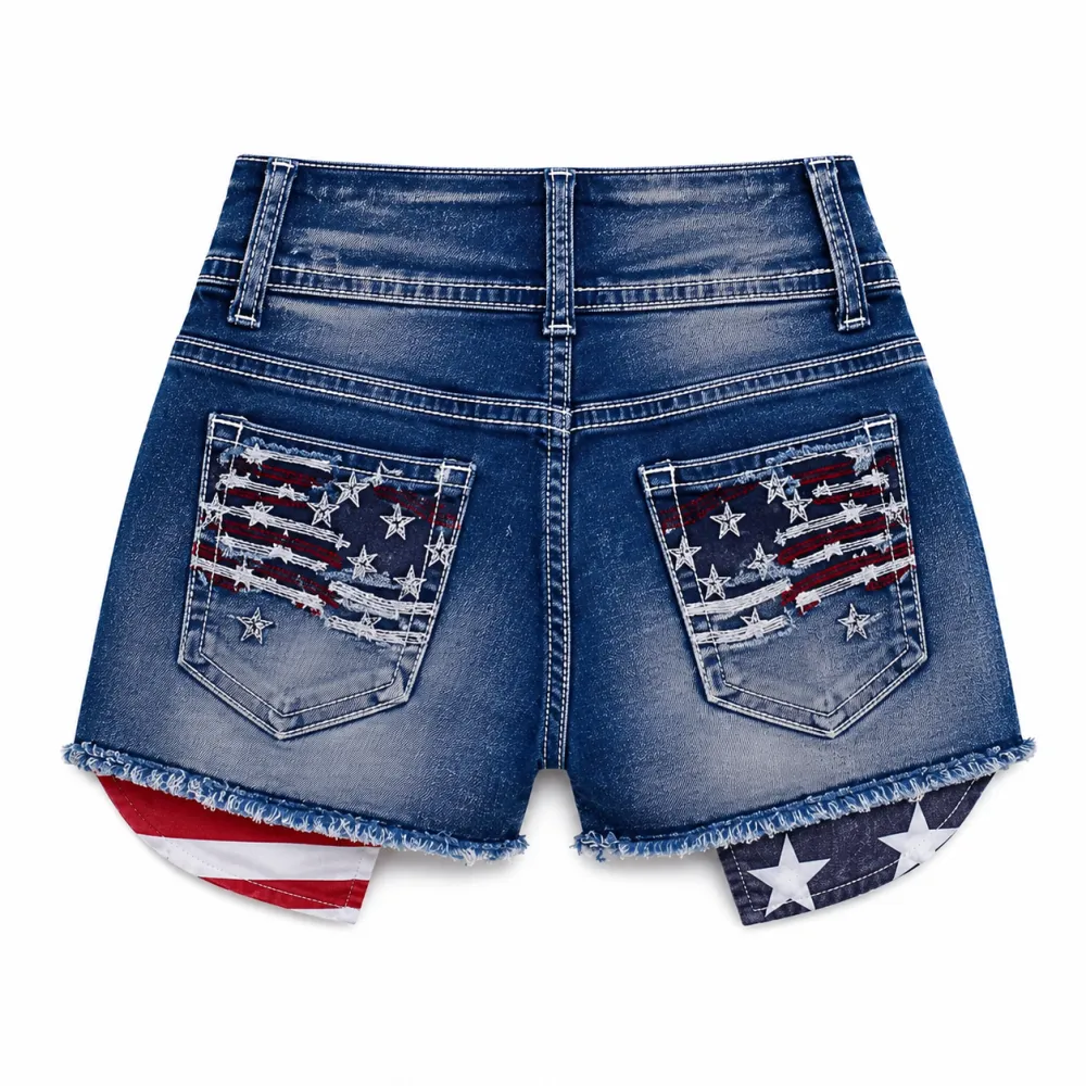 American Flag Denim Shorts for Women Sexy High Waist Ripped Distressed Jean Shorts