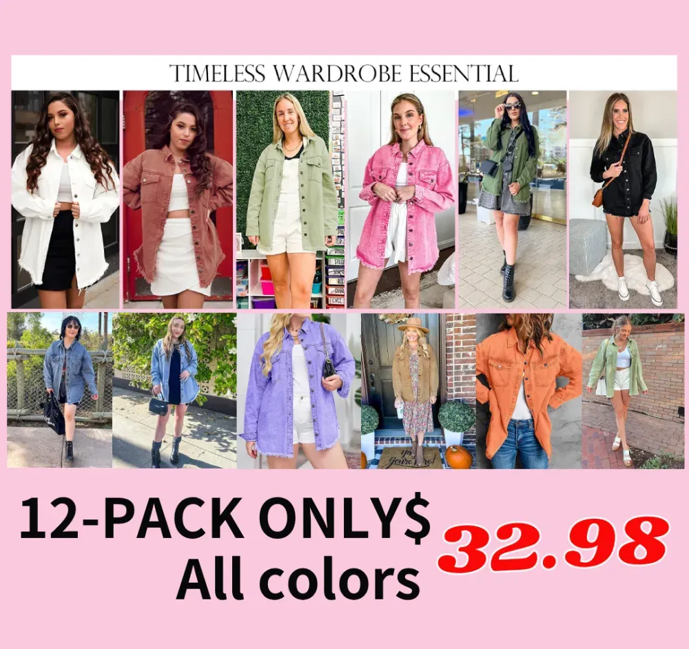 Women's Casual Denim Button Down Distressed Jacket