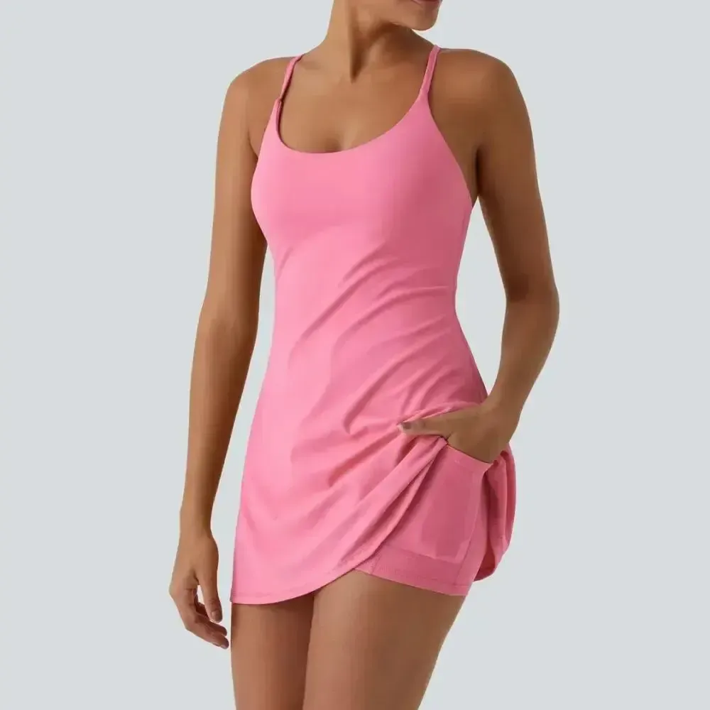 Backless Sleeveless Dresses With Pockets