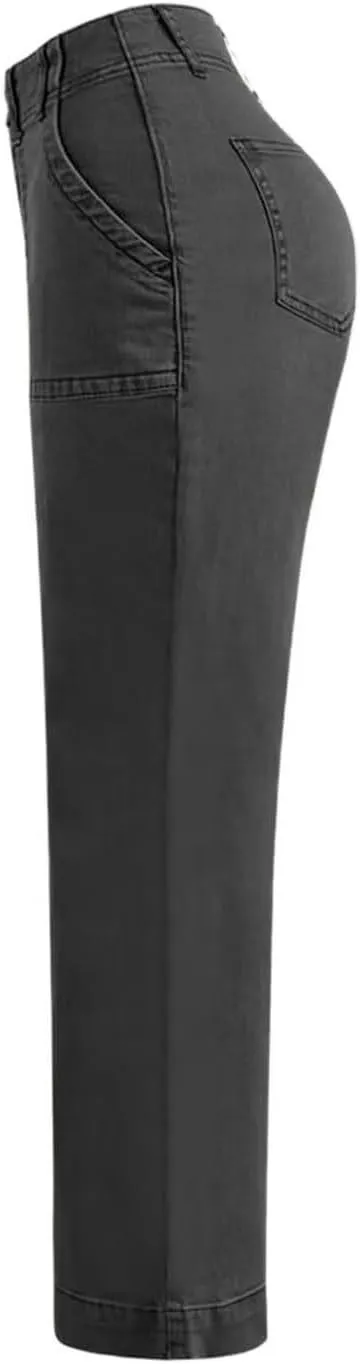Double Button Mid Waist Straight Leg Pants