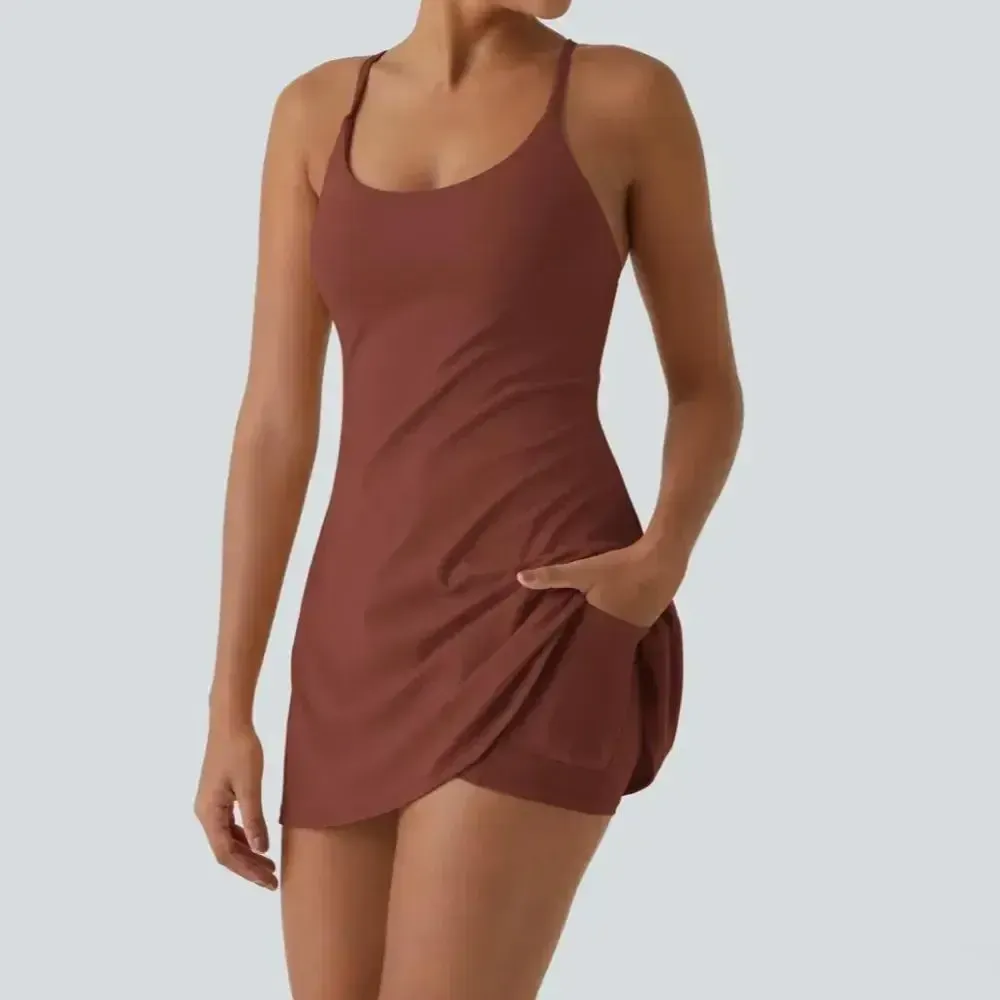 Backless Sleeveless Dresses With Pockets