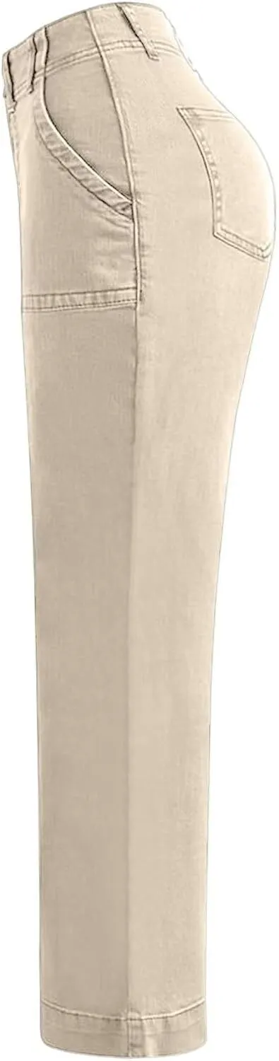Double Button Mid Waist Straight Leg Pants