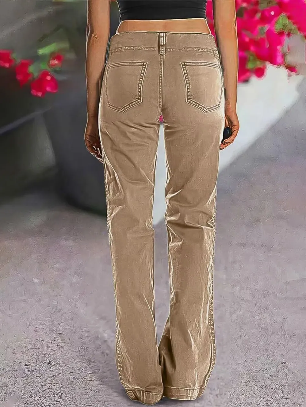Double Button Mid Waist Straight Leg Pants