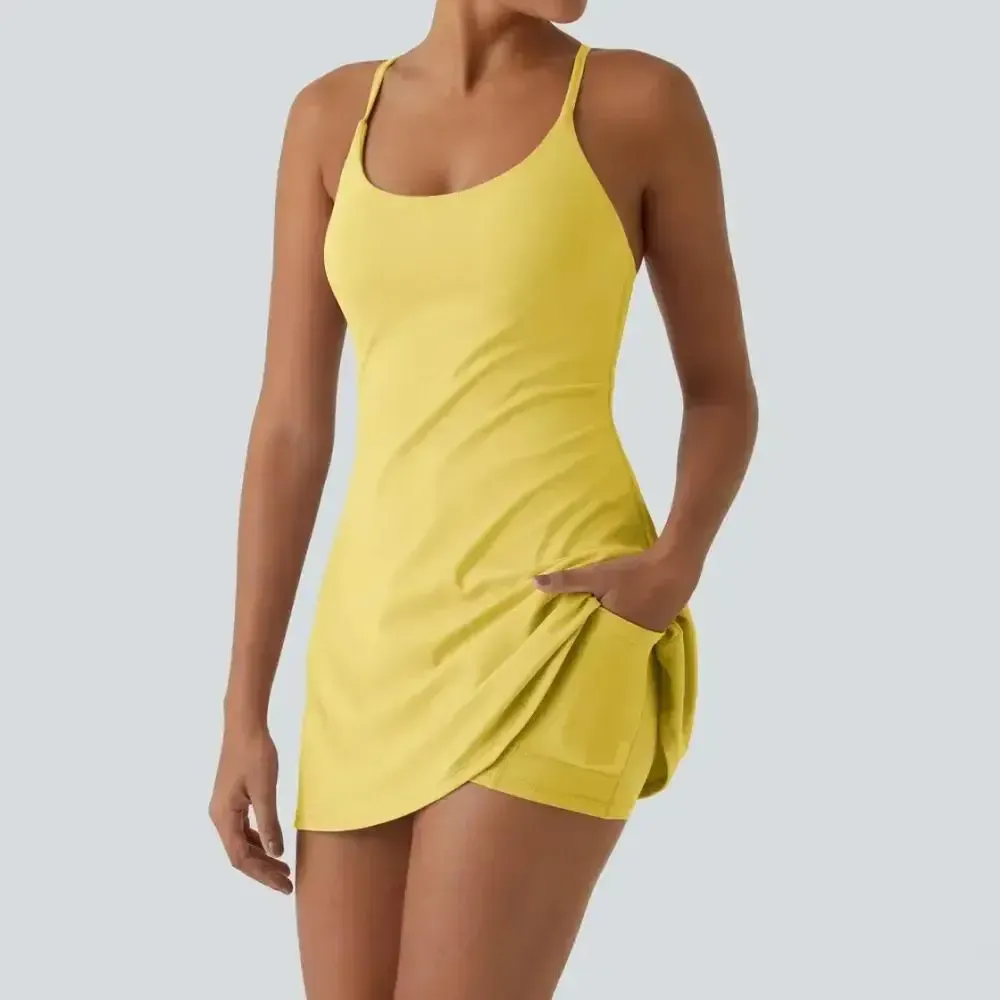 Backless Sleeveless Dresses With Pockets