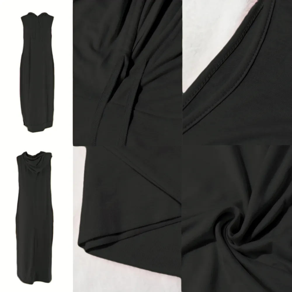 Women's Plain Drawstring Hooded Tank Dress, Casual Pocket Sleeveless Maxi Dress for Summer, Fashion Women's Clothing for Daily Wear