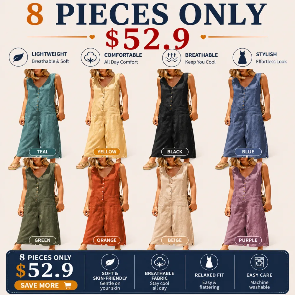Women’s Cotton Linen Button Down Jumpsuit