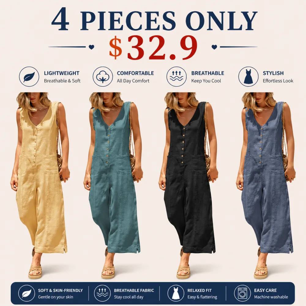 Women’s Cotton Linen Button Down Jumpsuit
