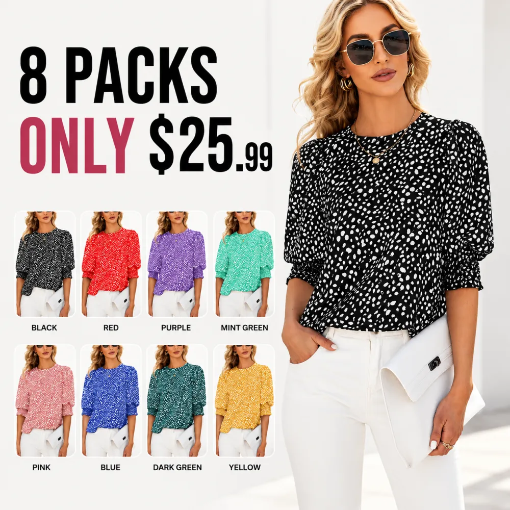 8 PACK Women’s Polka Dot T-Shirt – Soft Crewneck Blouse for Work