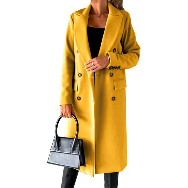 Womens Long Wool Coat Double Breasted Trench Coat Fall Winter Clothes
