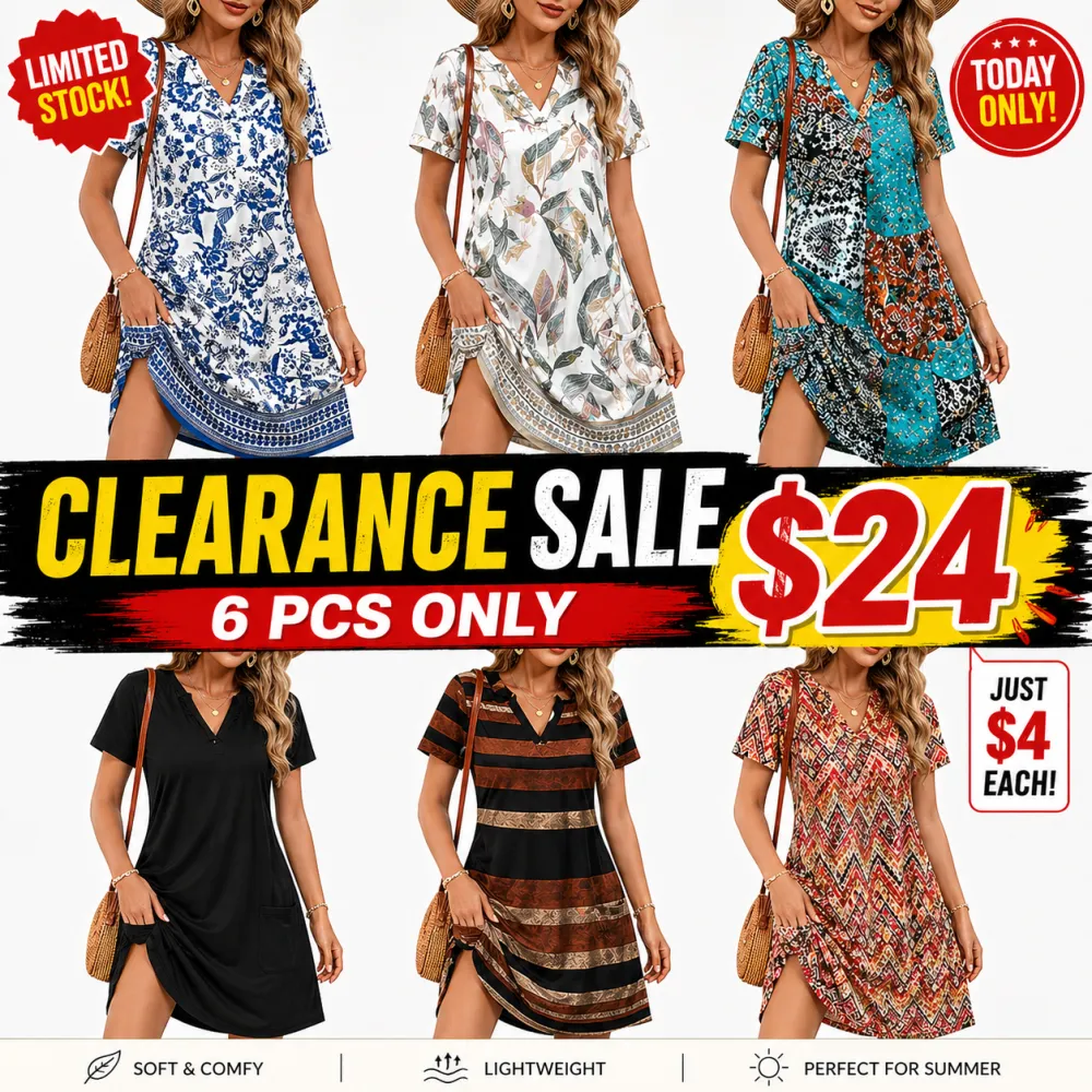 Women’s Casual Summer Dress V Neck Sleeve Casual Fashion Beach Dress