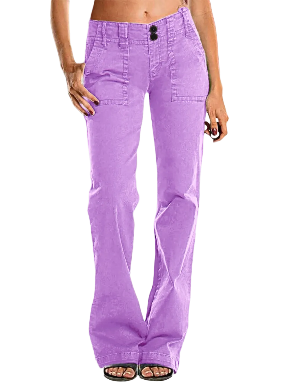 Double Button Mid Waist Straight Leg Pants