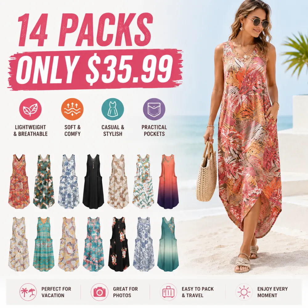 8 PACK Summer Floral Maxi Dress with Pockets – Beach Ready