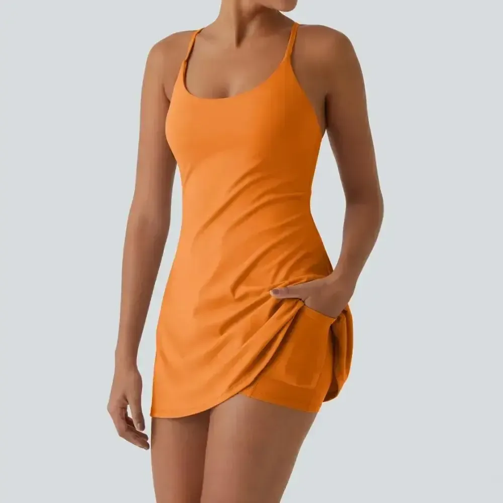 Backless Sleeveless Dresses With Pockets