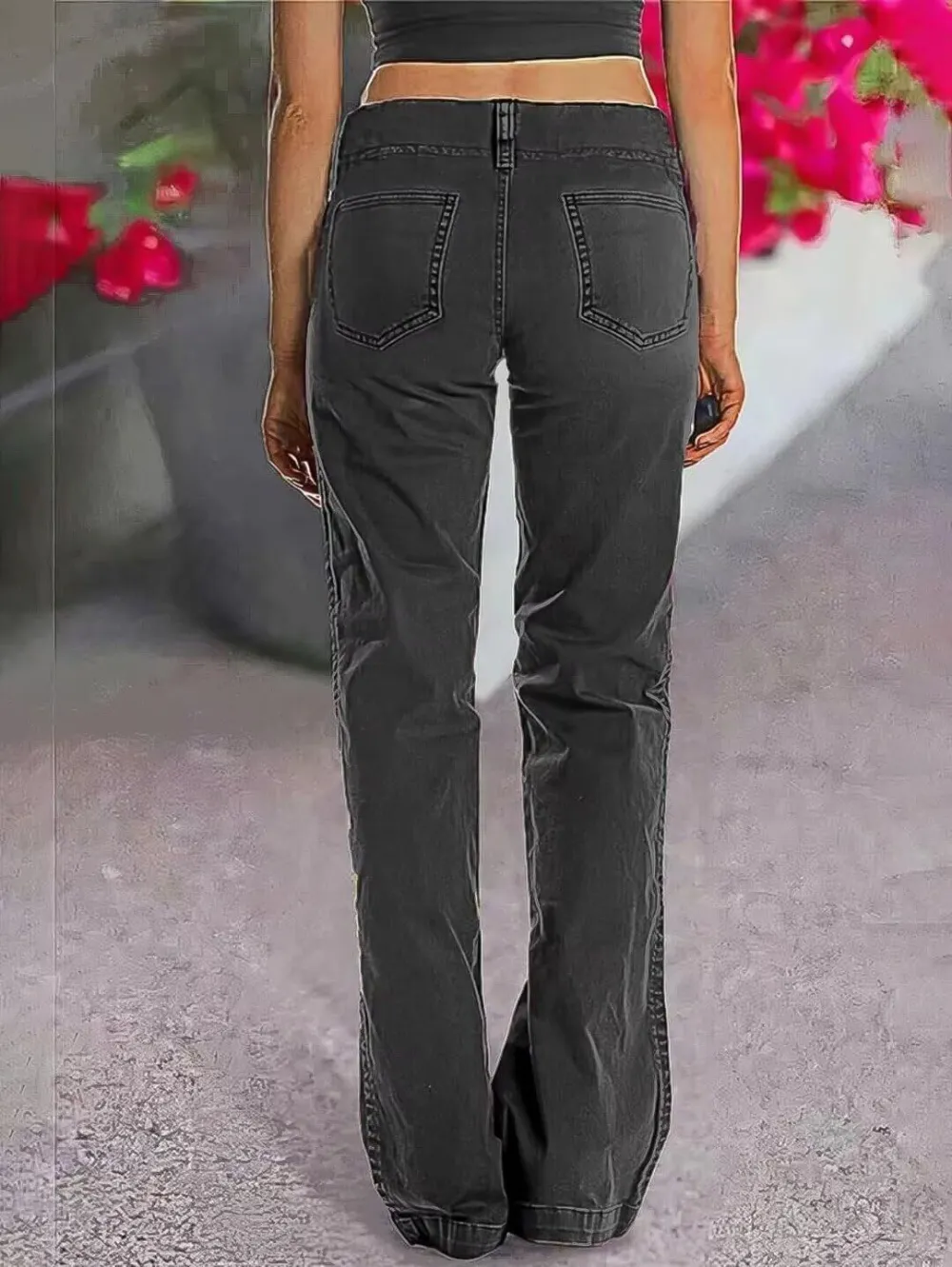 Double Button Mid Waist Straight Leg Pants