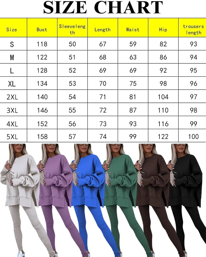 Women's Solid Drop Shoulder Split Hem Sweatshirt & Pants Two-piece Set