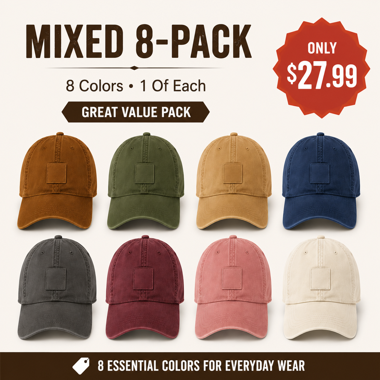 Mixed 8-Pack washed canvas baseball cap bundle