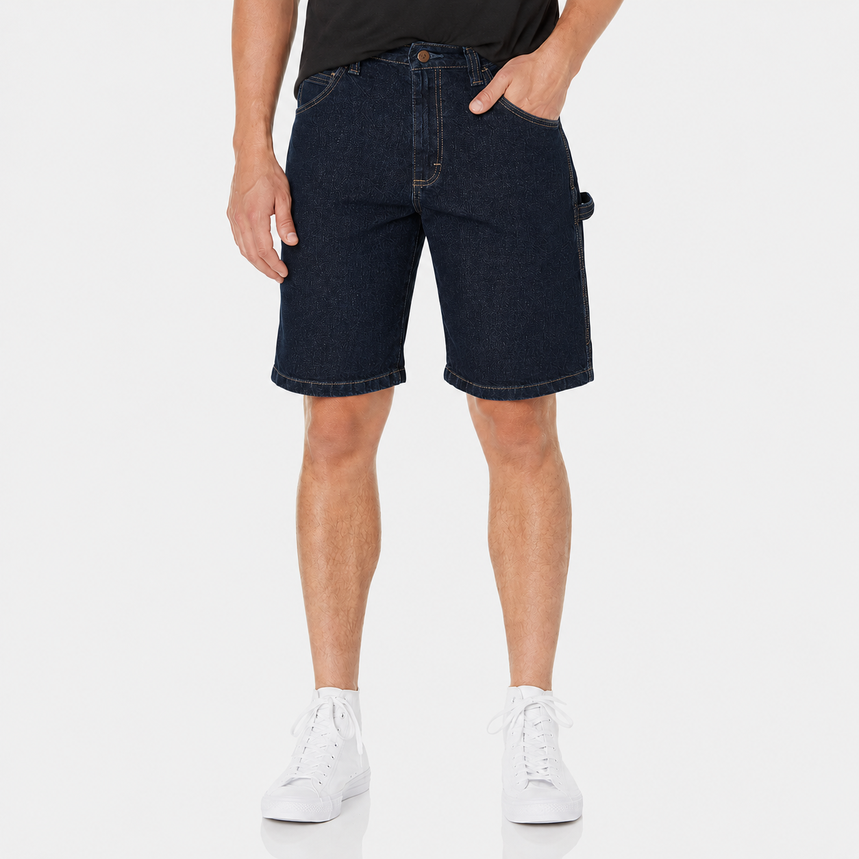 Deep Rinse Indigo carpenter shorts front view