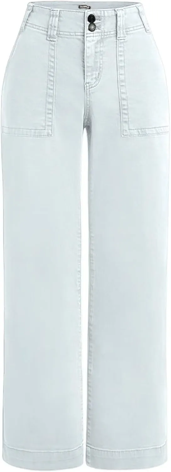 Double Button Mid Waist Straight Leg Pants