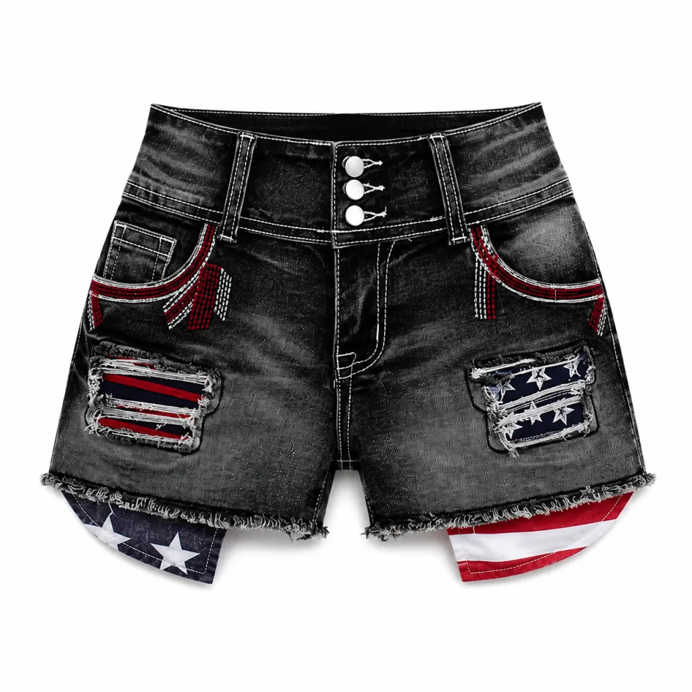 American Flag Denim Shorts for Women Sexy High Waist Ripped Distressed Jean Shorts
