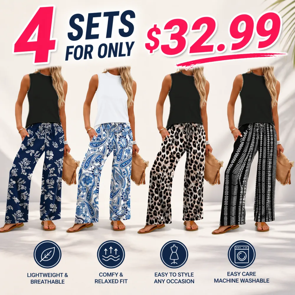 Women’s Summer Two Piece Set – Mock Neck Top & Wide Leg Pants Outfit