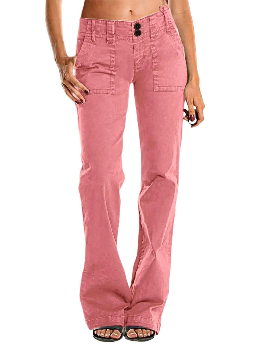 Double Button Mid Waist Straight Leg Pants