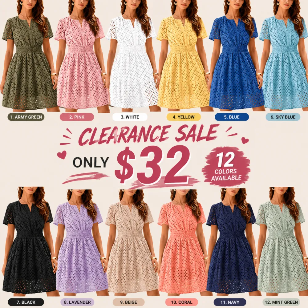 [XS-6XL]Women’s V-Neck Lace Dress – Elegant Summer Vacation Beach Dress