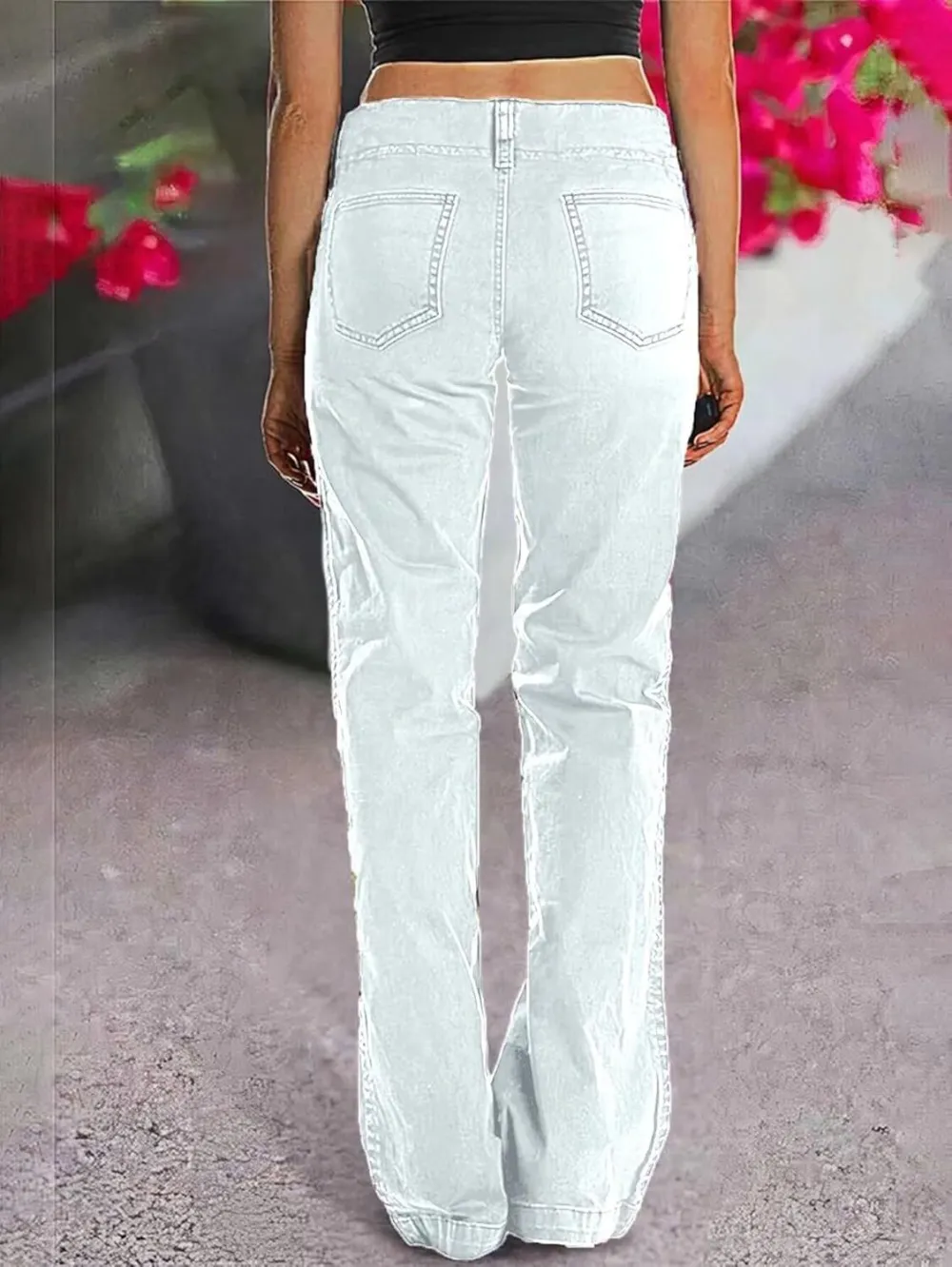 Double Button Mid Waist Straight Leg Pants