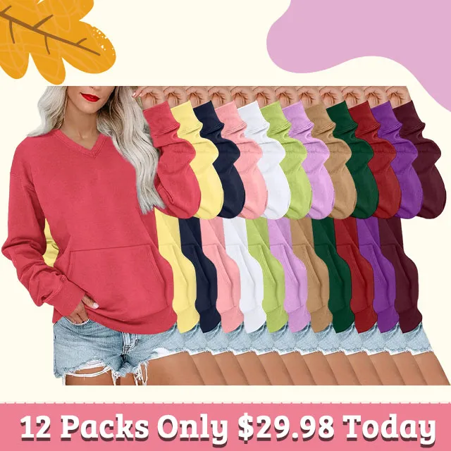 Women's V-Neck Fleece Sweatshirt – Oversized, Pocket, No Hood, Soft & Comfy