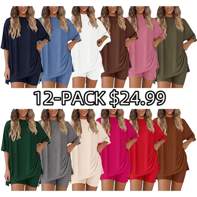 Women's Two Piece Lounge Set Summer Casual Oversized Shirts Biker Shorts
