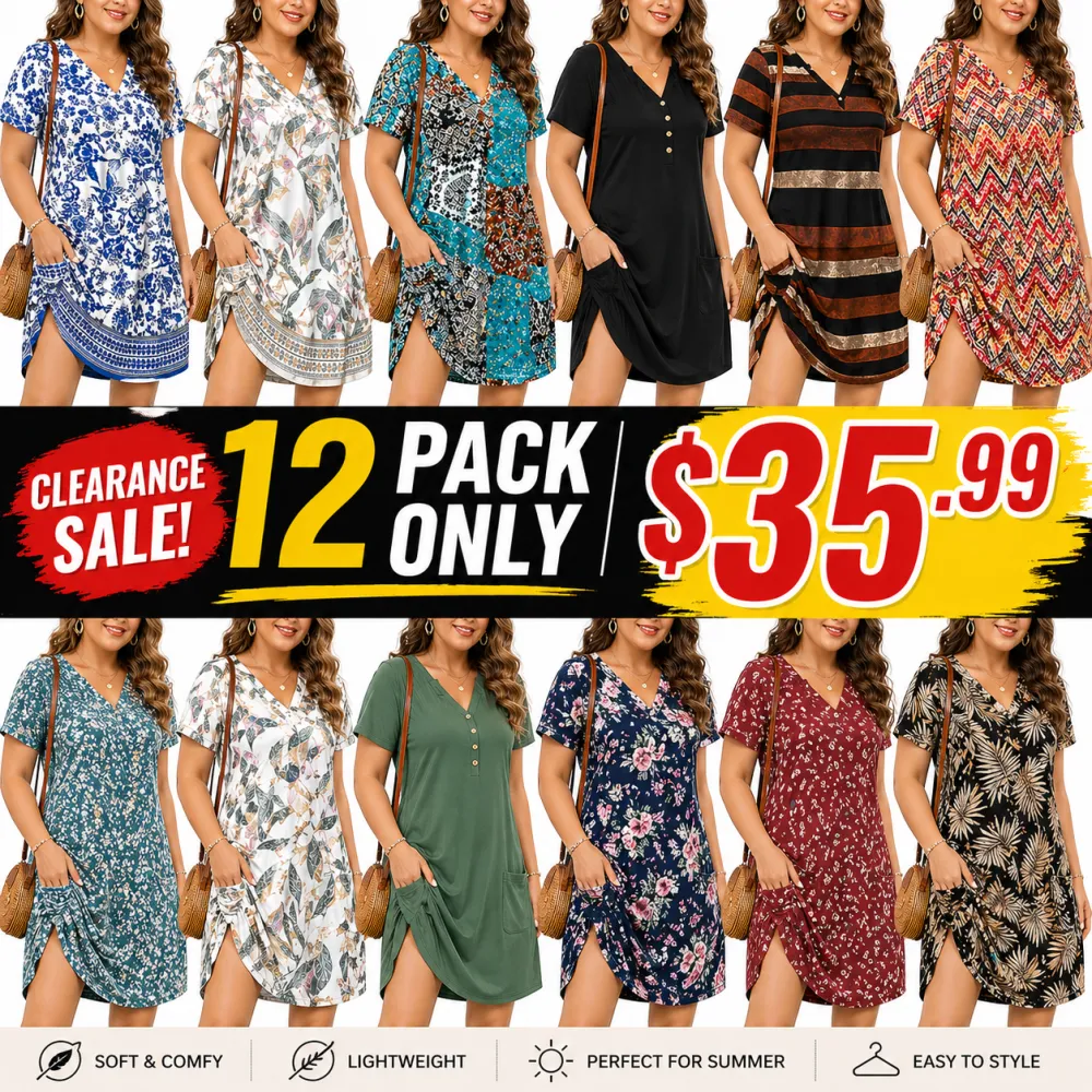 Women’s Casual Summer Dress V Neck Sleeve Casual Fashion Beach Dress