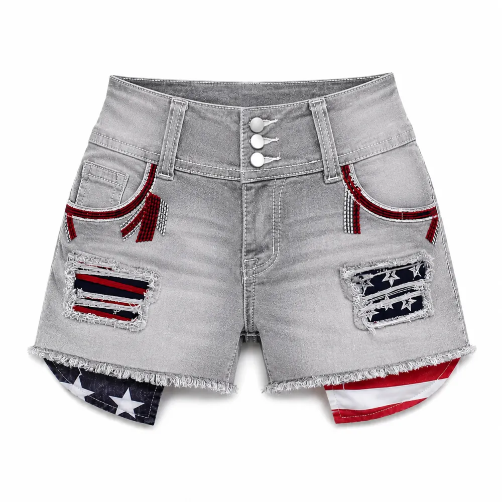 American Flag Denim Shorts for Women Sexy High Waist Ripped Distressed Jean Shorts
