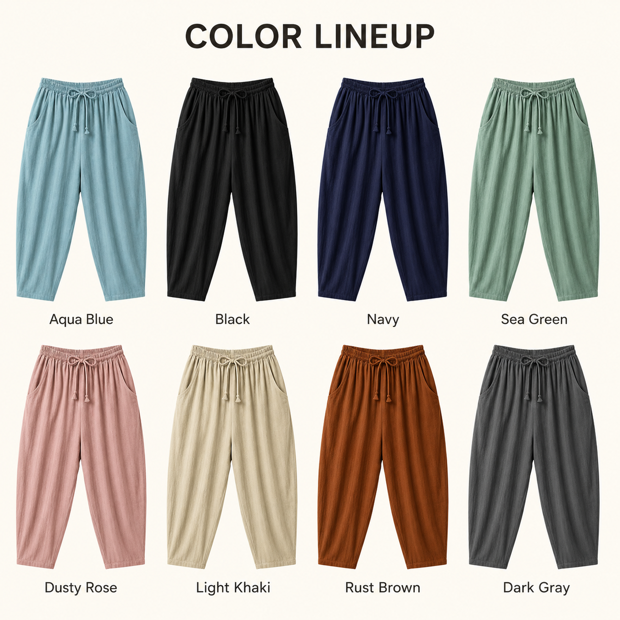 Eight colors of linen blend wide leg palazzo pants
