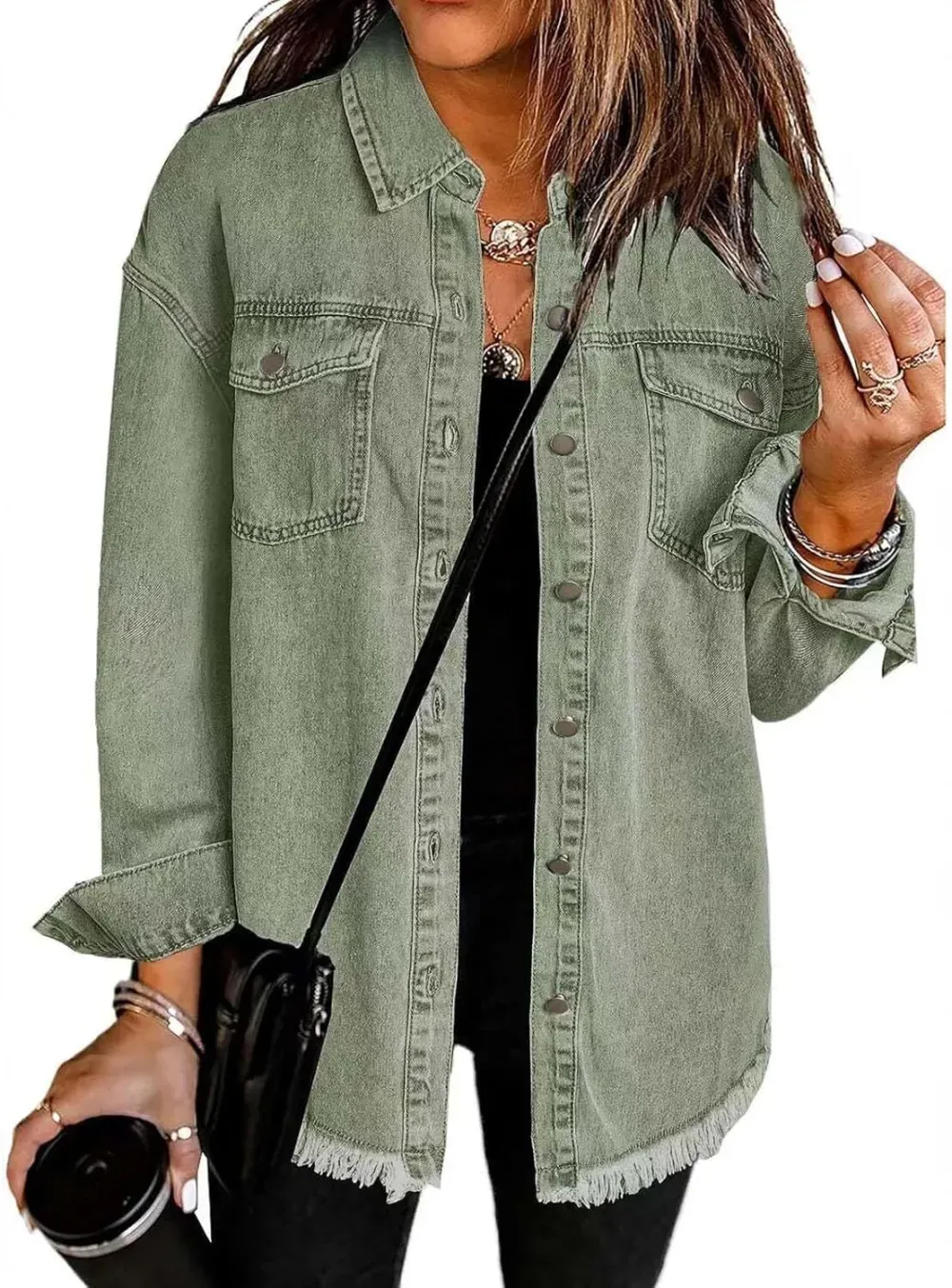 Women's Casual Denim Button Down Distressed Jacket