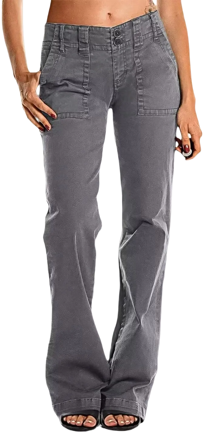 Double Button Mid Waist Straight Leg Pants