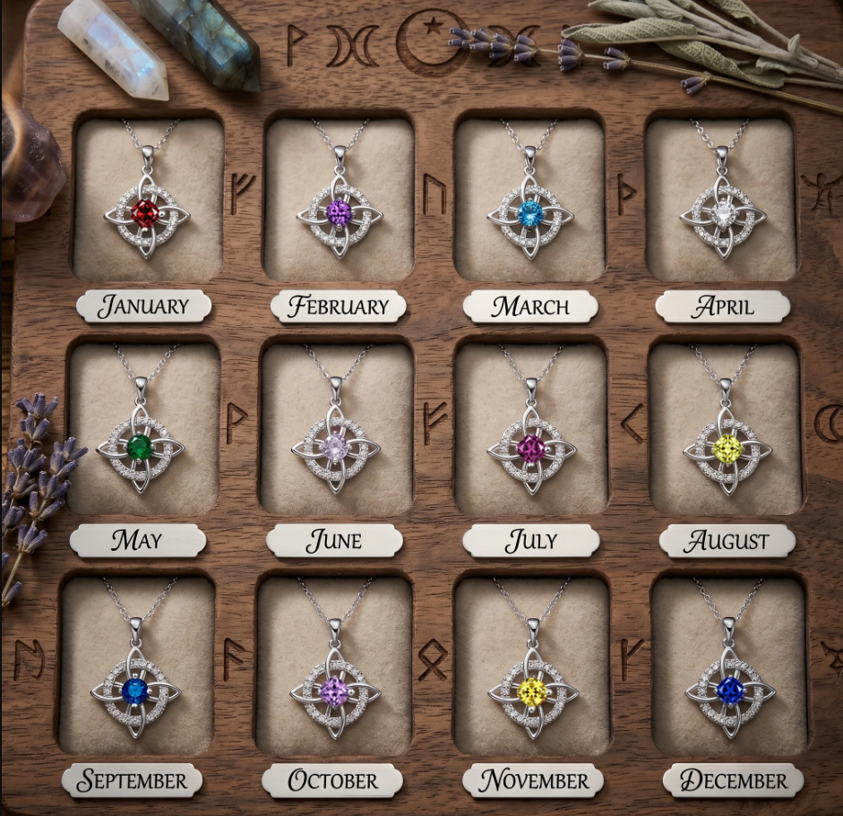 Mystical Birthstone Witches Knot Necklace